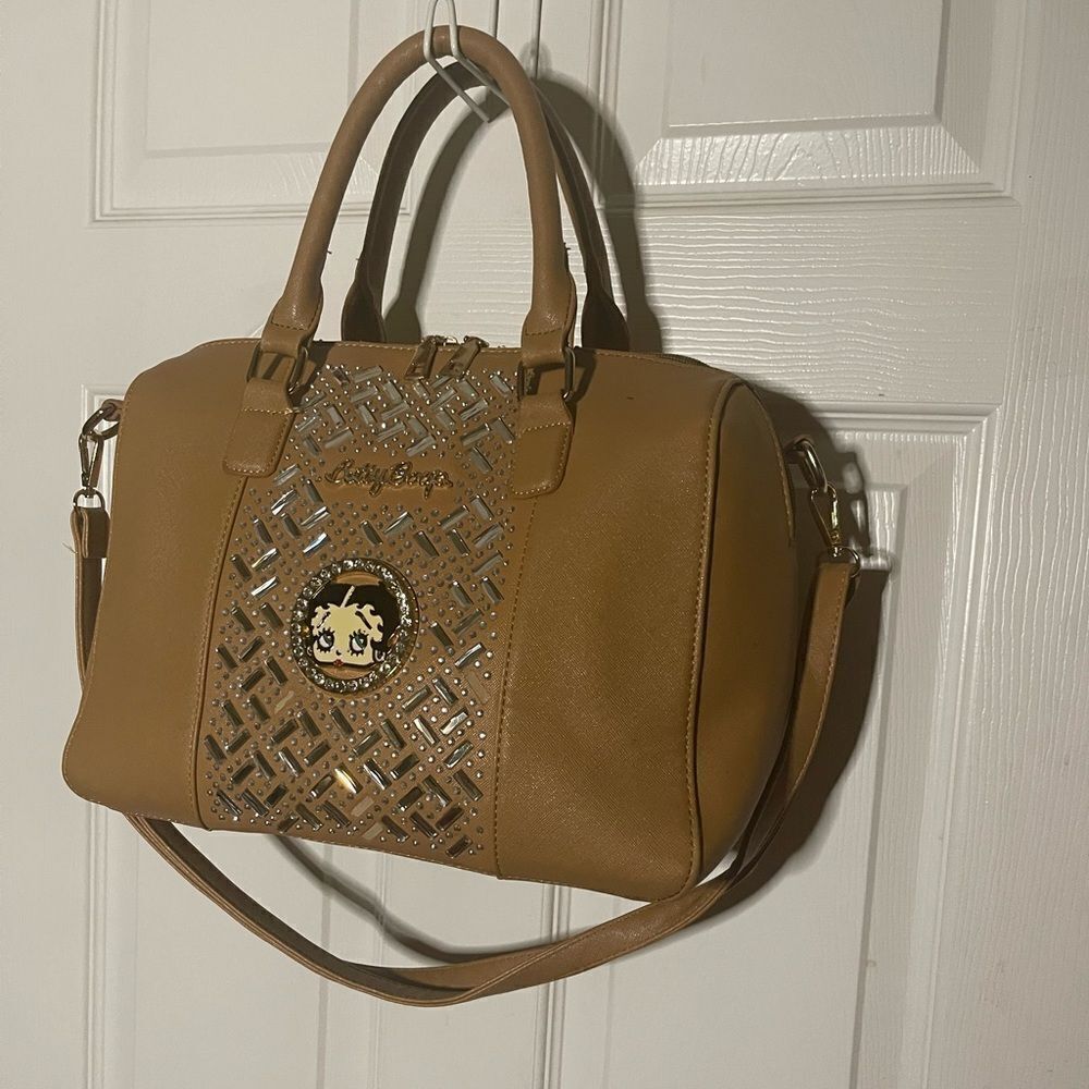 Betty Boop Tan Satchel with Quilted stones Detail and Gold tone Hardwares